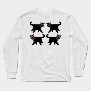 4 Black Cats in Red Collars Long Sleeve T-Shirt